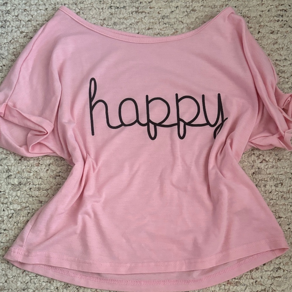 Pink Women's Top with 'Happy' Print